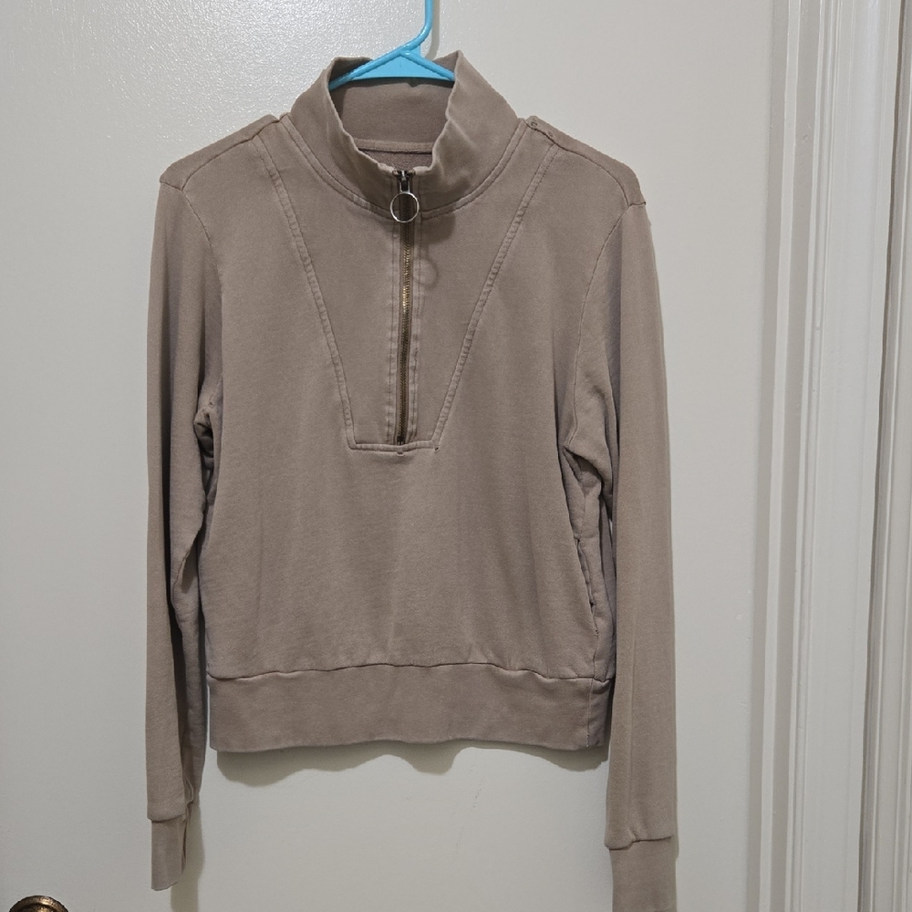 Blank NYC Distressed Half Zip-Up Sweatshirt XS